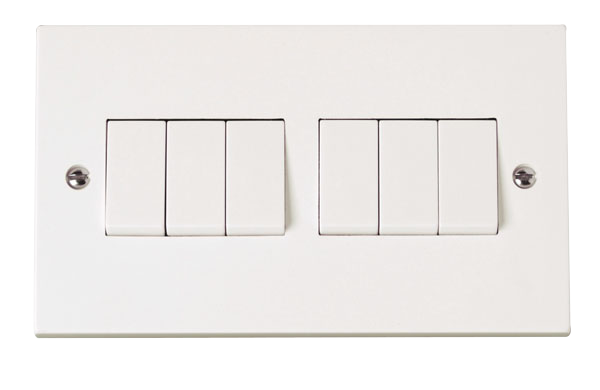 Click Polar 10AX 6 Gang 2 Way Plate Switch PRW105