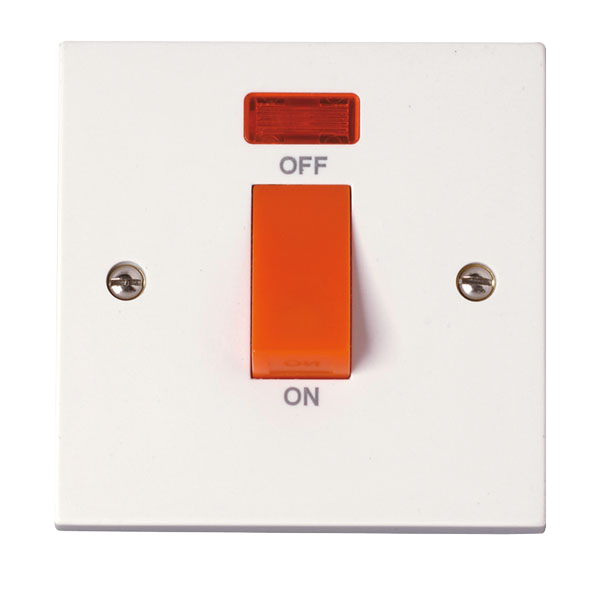 Click Polar 45A DP 1 Gang Plate Switch with Neon PRW201