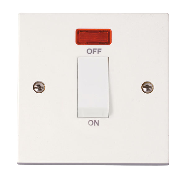 Click Polar 45A DP 1 Gang Plate Switch with Neon White Rocker PRW501