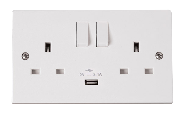 Click Polar 2 Gang 13A Switched Socket with 2.1A Type A USB Outlets PRW770