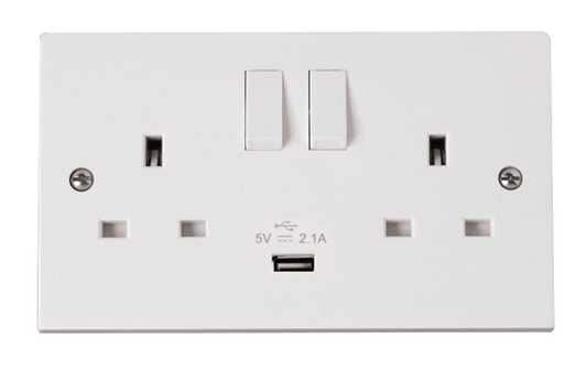 Click Polar 2 Gang 13A Switched Socket with 2.1A Type A USB Outlets PRW770