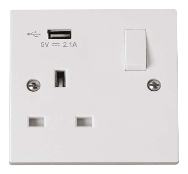 Click Polar 1 Gang 13A Switched Socket with 2.1A Type A USB Outlets PRW771U