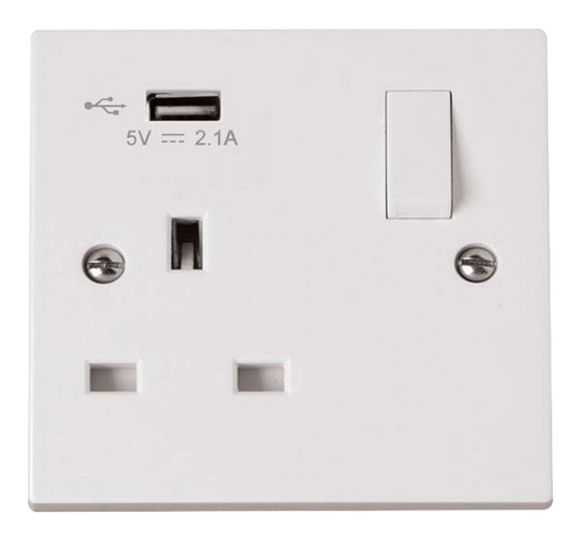 Click Polar 1 Gang 13A Switched Socket with 2.1A Type A USB Outlets PRW771U