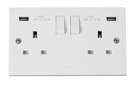 Click Polar 2 Gang 13A Switched Socket with Twin 2.1A Type A USB Outlets PRW780