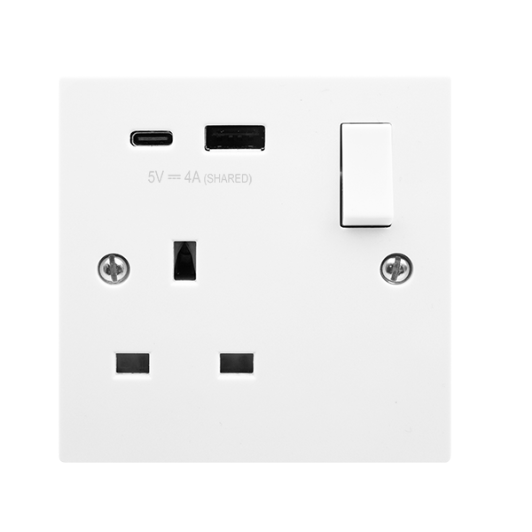 Click Polar 1 Gang 13A DP Switched Socket with 4A Type A & Type C USB Outlets PRW785