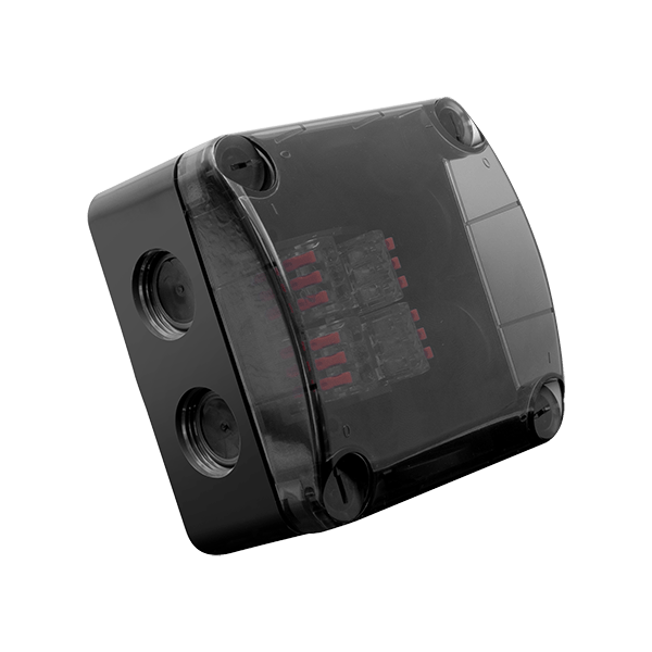 Unicrimp Q-Nect IP66 85 x 85 x 52mm Weatherproof Enclosure with Semi-Transparent Lid & Connectors Black QOE8553BLKTF