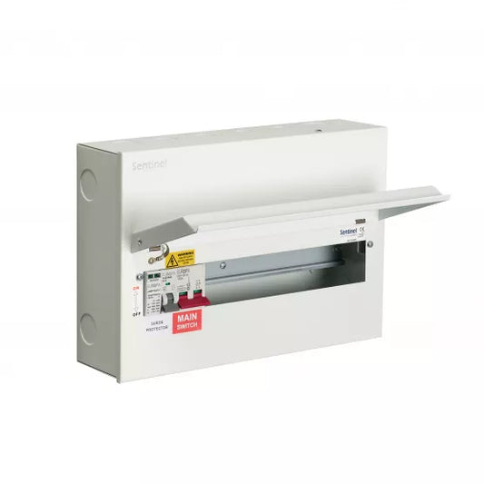Europa Sentinel 16 Way (12 Free) Metal Consumer Unit with 100A Main Switch & 2 Pole Type 2 SPD SLCU16M-SPD