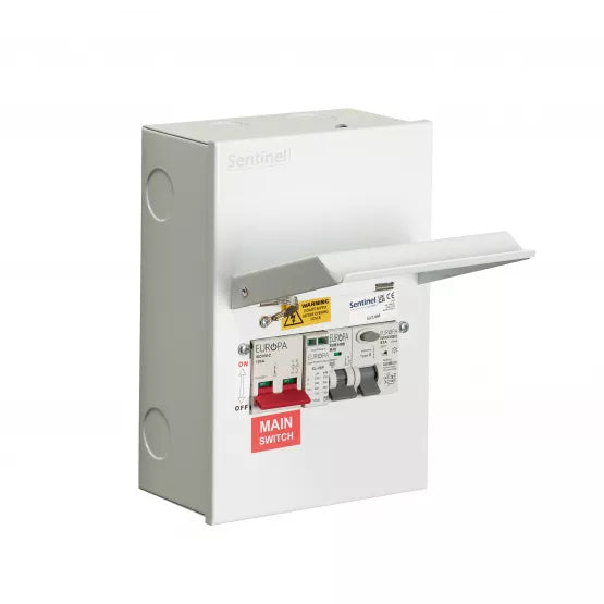 Europa Sentinel 6 Way 40A Type B RCCB + Type 2 SPD EV Charging Metal Unit with 100A Mains Switch SLCU6EV40B-SPD