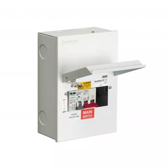 Europa Sentinel 6 Way (2 Free) Metal Consumer Unit with 100A Main Switch & 2 Pole Type 2 SPD SLCU6M-SPD