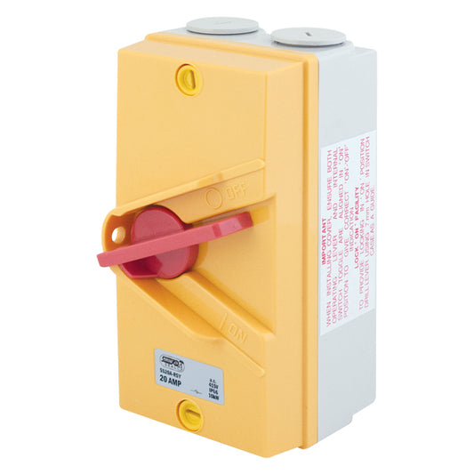 Selectric IP66 20A 4 Pole Weatherproof Isolator Switch Yellow SS20A-RSY