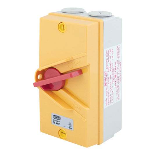 Selectric IP66 35A 4 Pole Weatherproof Isolator Switch Yellow SS35A-RSY