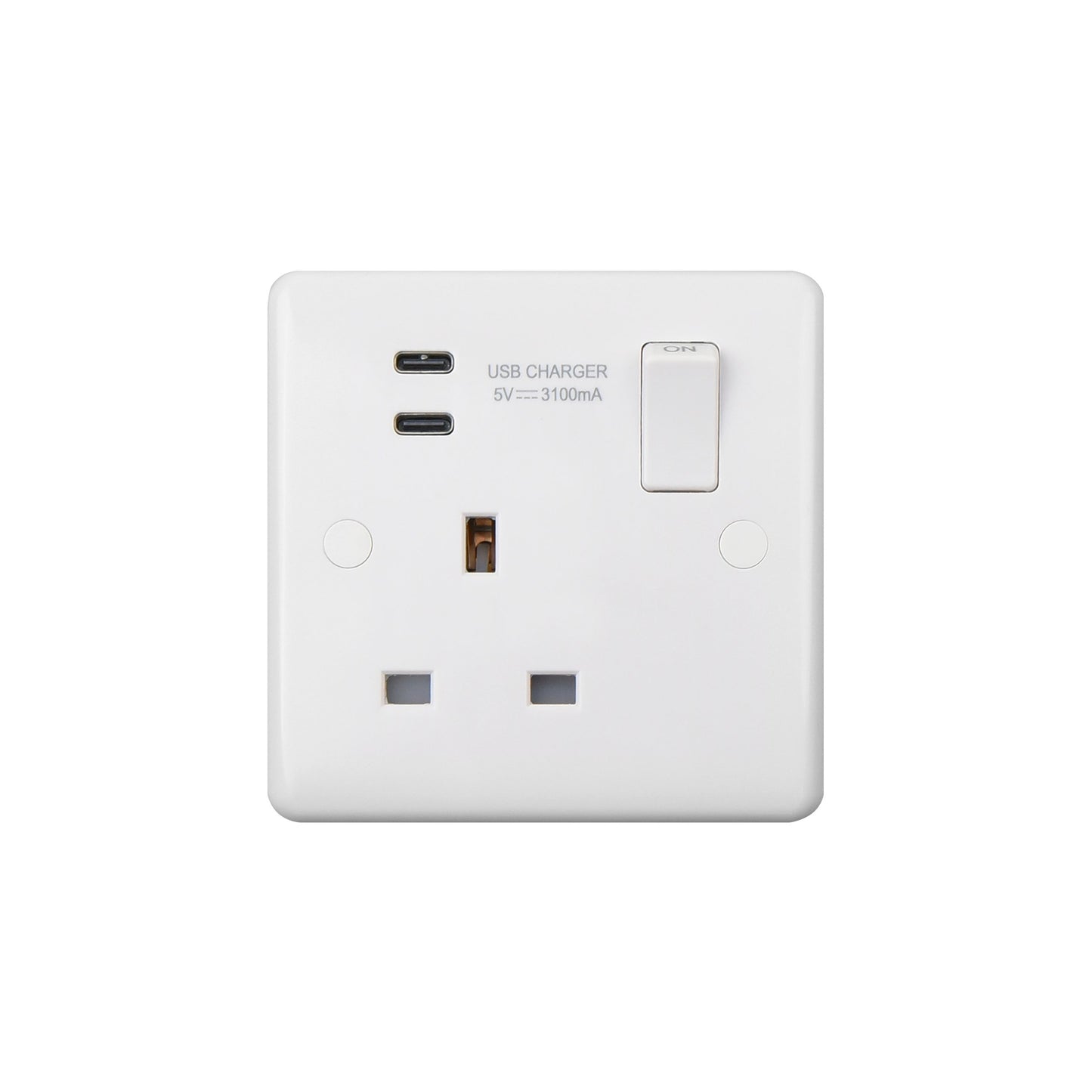 Chint Studio Range 1 Gang Double Pole 13A switched socket with 2x Type C USB socket 3.1 Amp ST2310CC