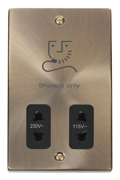 Click Deco 115V to 230V Dual Shaver Socket Outlet Black Inserts VPxx100BK
