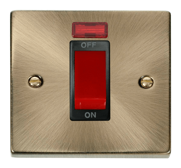 Click Deco 45A DP 1 Gang Switch Red Rocker with Neon Black Inserts VPxx201BK