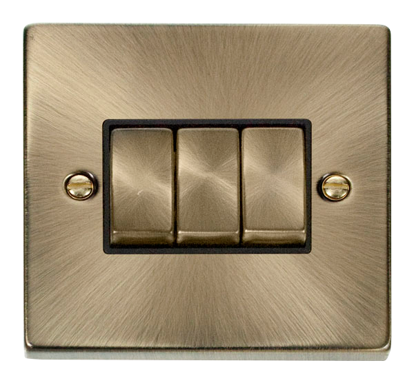 Click Deco 10AX 3 Gang 2 Way Switch Black Inserts VPxx413BK