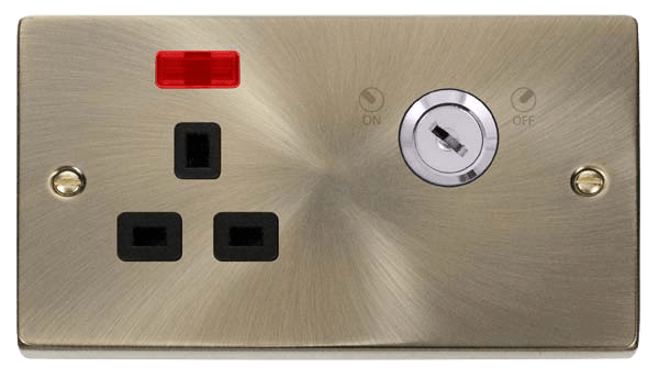 Click Deco 13A DP Key Lockable Switched Socket with Neon Black Inserts VPxx655BK
