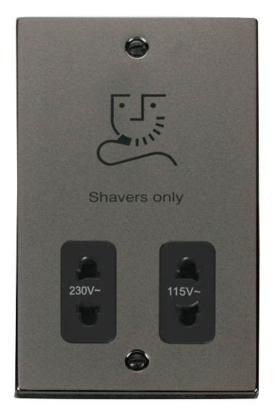 Click Deco 115V to 230V Dual Shaver Socket Outlet Black Inserts VPxx100BK