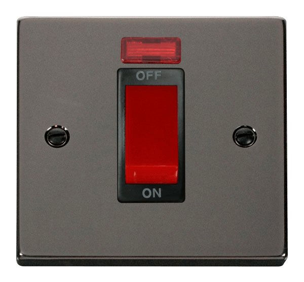 Click Deco 45A DP 1 Gang Switch Red Rocker with Neon Black Inserts VPxx201BK