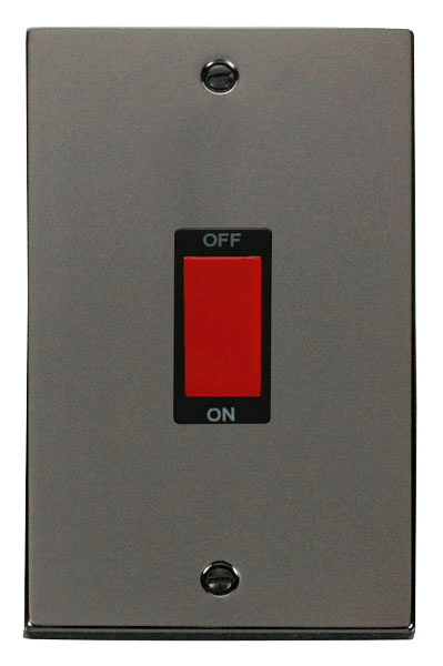 Click Deco 45A DP 2 Gang Switch Red Rocker Black Inserts VPxx202BK