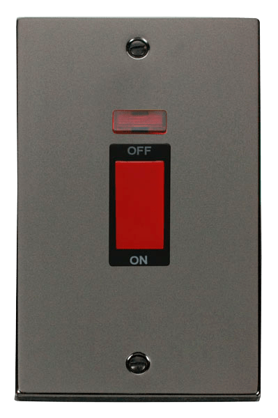 Click Deco 45A DP 2 Gang Switch Red Rocker with Neon Black Inserts VPxx203BK
