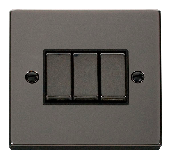 Click Deco 10AX 3 Gang 2 Way Switch Black Inserts VPxx413BK