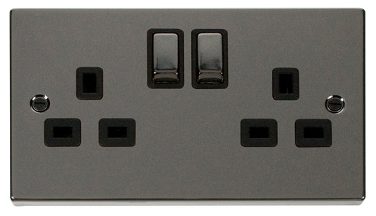 Click Deco 2 Gang 13A DP Switch Socket Black Inserts VPxx536BK