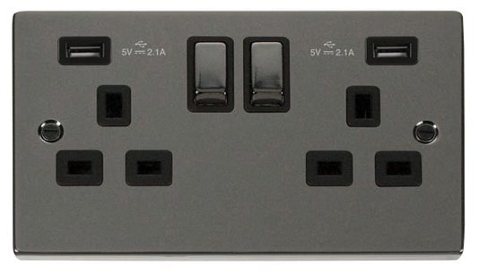 Click Deco 2 Gang 13A Switched Socket with Twin 2.1A Type A USB Outlets Black Inserts VPxx580BK