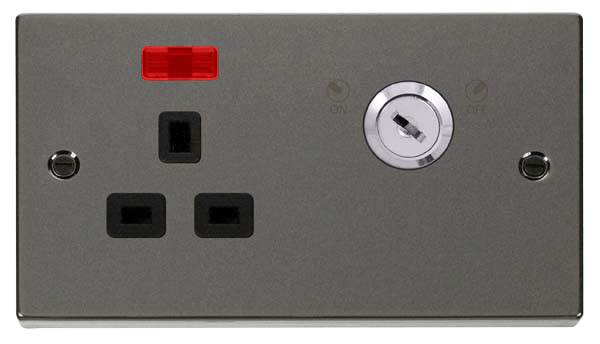 Click Deco 13A DP Key Lockable Switched Socket with Neon Black Inserts VPxx655BK
