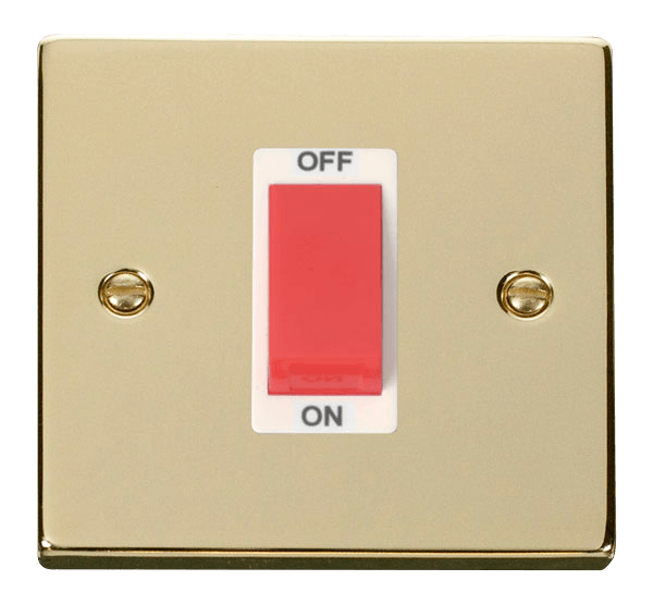 Click Deco 45A DP 1 Gang Switch Red Rocker White Inserts VPxx200WH