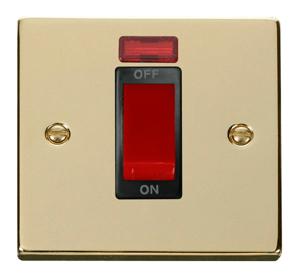 Click Deco 45A DP 1 Gang Switch Red Rocker with Neon Black Inserts VPxx201BK