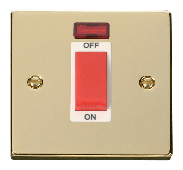Click Deco 45A DP 1 Gang Switch Red Rocker with Neon White Inserts VPxx201WH