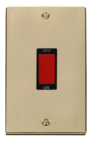 Click Deco 45A DP 2 Gang Switch Red Rocker Black Inserts VPxx202BK