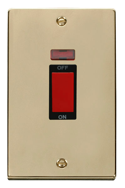 Click Deco 45A DP 2 Gang Switch Red Rocker with Neon Black Inserts VPxx203BK