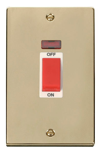 Click Deco 45A DP 2 Gang Switch Red Rocker with Neon White Inserts VPxx203WH