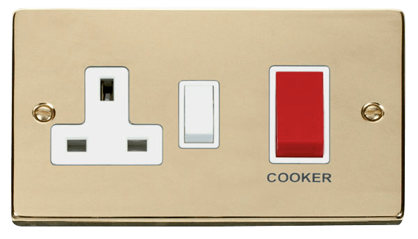Click Deco 45A DP Switch with 13A DP Switched Socket Outlet Red Rocker White Inserts VPxx204WH