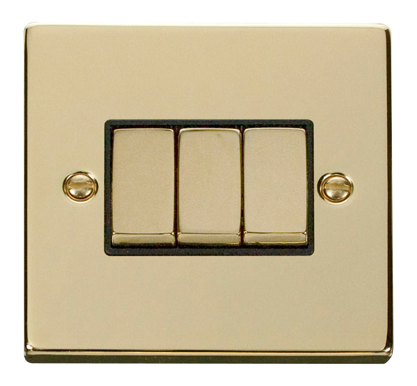 Click Deco 10AX 3 Gang 2 Way Switch Black Inserts VPxx413BK