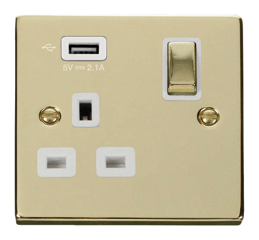 Click Deco 1 Gang 13A Switched Socket with 2.1A Type A USB Outlets White Inserts VPxx571UWH