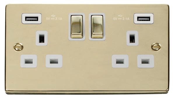 Click Deco 2 Gang 13A Switched Socket with Twin 2.1A Type A USB Outlets White Inserts VPxx580WH