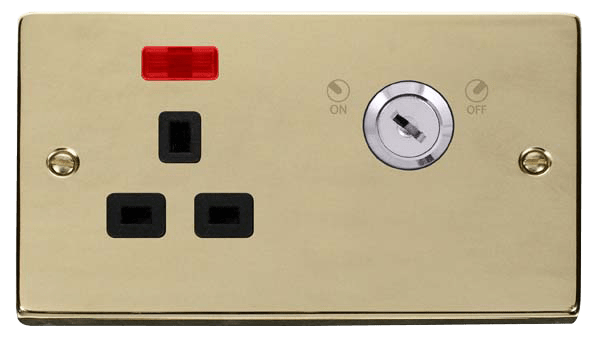 Click Deco 13A DP Key Lockable Switched Socket with Neon Black Inserts VPxx655BK