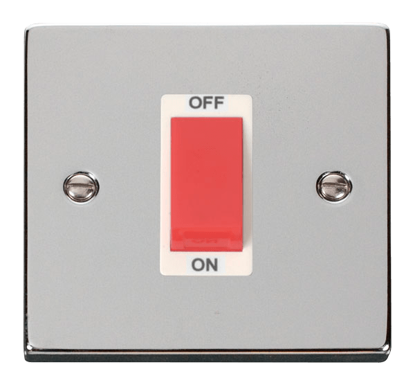 Click Deco 45A DP 1 Gang Switch Red Rocker White Inserts VPxx200WH