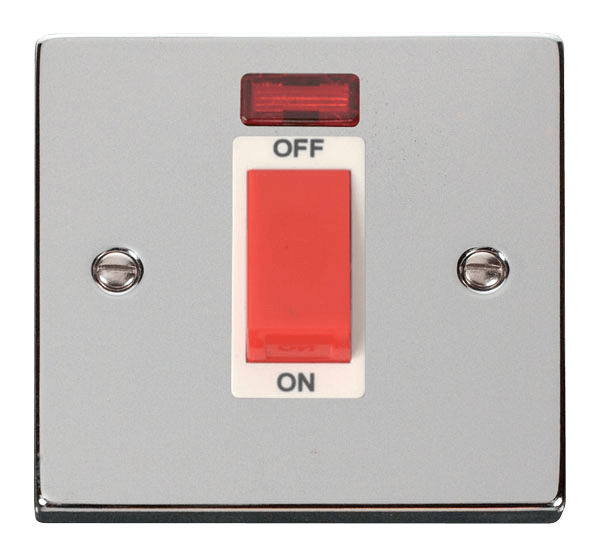 Click Deco 45A DP 1 Gang Switch Red Rocker with Neon White Inserts VPxx201WH