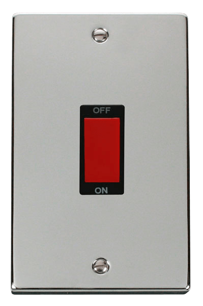 Click Deco 45A DP 2 Gang Switch Red Rocker Black Inserts VPxx202BK