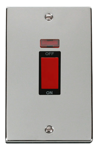 Click Deco 45A DP 2 Gang Switch Red Rocker with Neon Black Inserts VPxx203BK