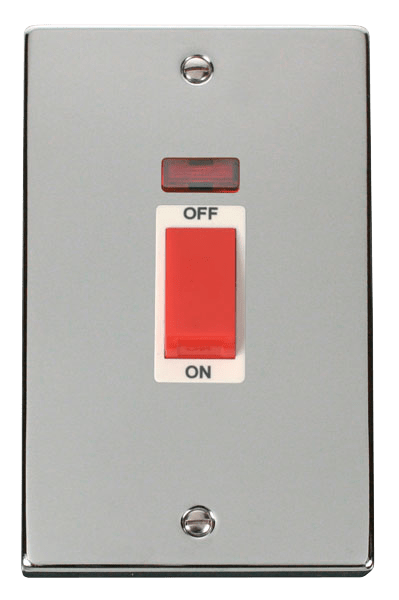 Click Deco 45A DP 2 Gang Switch Red Rocker with Neon White Inserts VPxx203WH