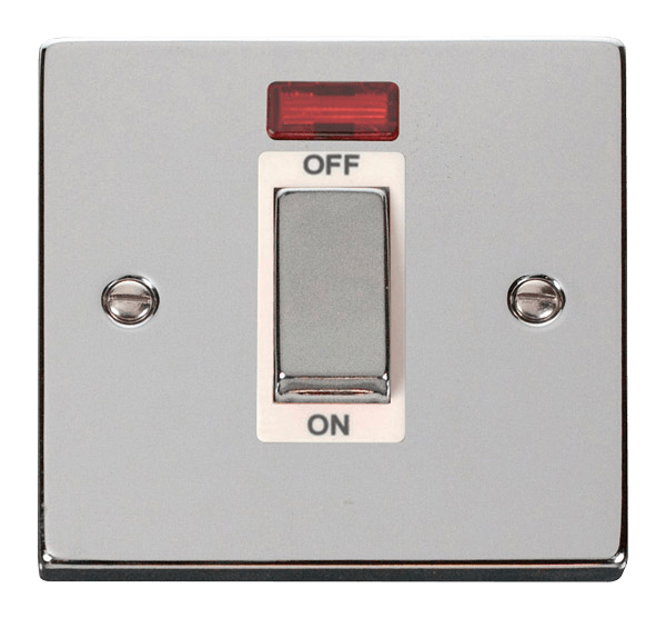 Click Deco 45A DP 1 Gang Switch with Neon White Inserts VPxx501WH