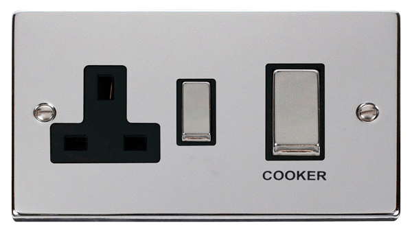 Click Deco 45A DP Switch with 13A DP Switched Socket Outlet Black Inserts VPxx504BK