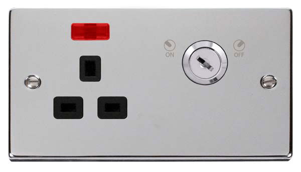 Click Deco 13A DP Key Lockable Switched Socket with Neon Black Inserts VPxx655BK