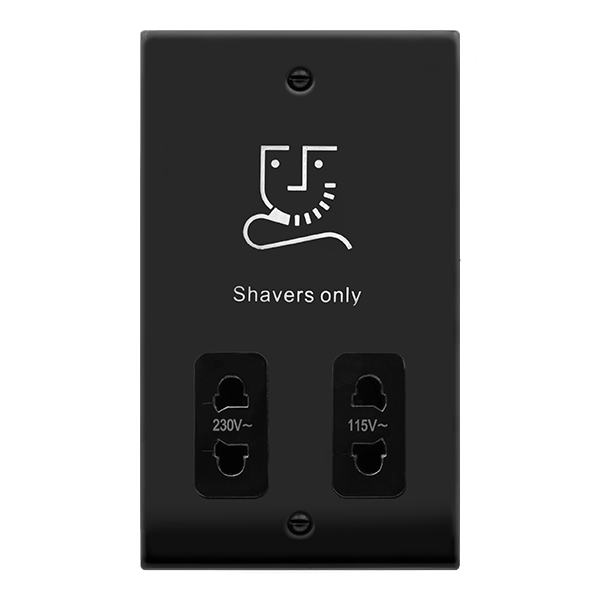 Click Deco 115V to 230V Dual Shaver Socket Outlet Black Inserts VPxx100BK