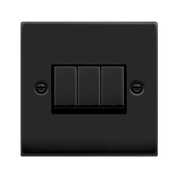 Click Deco 10AX 3 Gang 2 Way Switch Black Inserts VPxx413BK