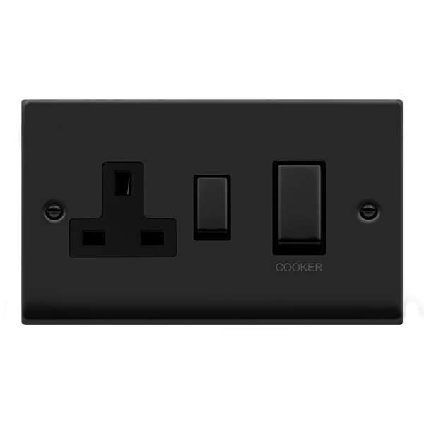 Click Deco 45A DP Switch with 13A DP Switched Socket Outlet Black Inserts VPxx504BK